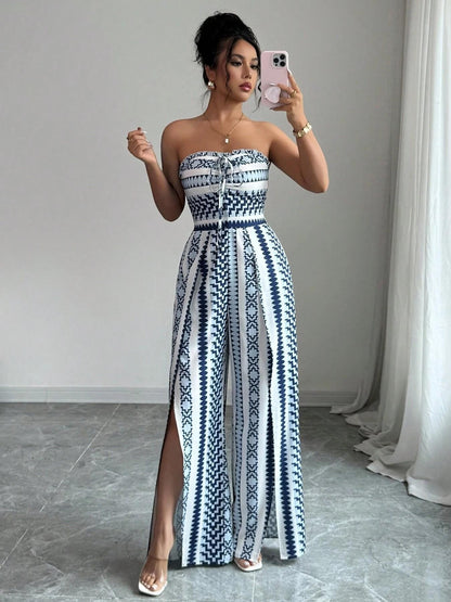 🔥50% RABATT! 👗 Damen Jumpsuit schulterfrei floral im Boho-Stil – Eleganter Sommer-Overall mit Bardot-Ausschnitt – Fließend, leicht & perfekt für Festivals, Strand oder romantische Sommerabende 🌸