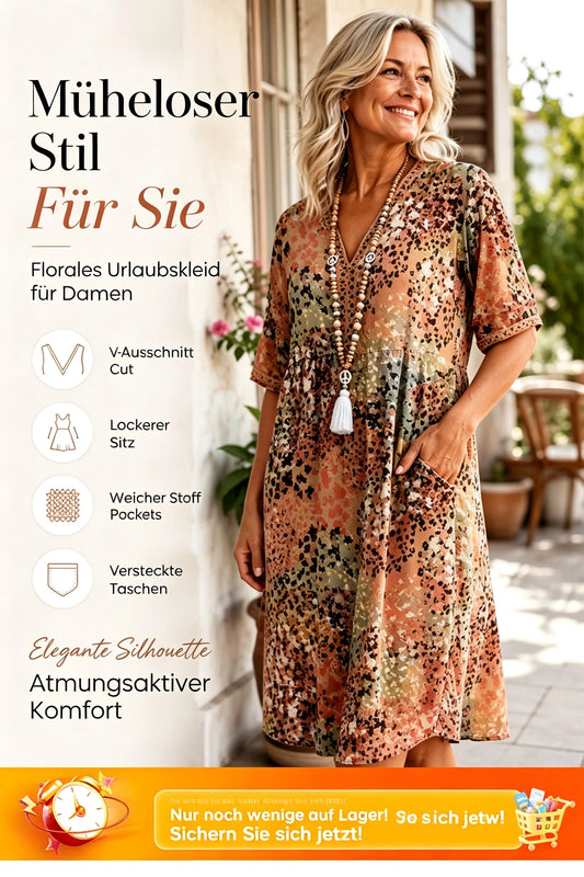 🔥JETZT 50% RABATT!👗Damen V-Ausschnitt Freizeitkleid mit Taschen – ideal für den Urlaub