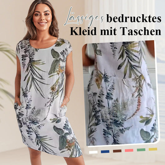 ⌛50% RABATT!👗Bedrucktes Kleid mit Rundhalsausschnitt aus Baumwolle und Leinen für Frauen