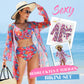 💥50% RABATT!🩱🏖️Modisches, mehrfarbig bedrucktes 3-teiliges Bikini-Badeanzug-Set für Damen
