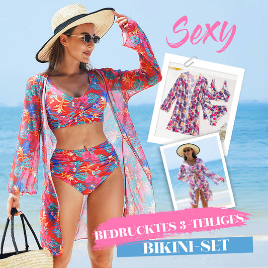 💥50% RABATT!🩱🏖️Modisches, mehrfarbig bedrucktes 3-teiliges Bikini-Badeanzug-Set für Damen