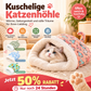 🎉💖Über 66.000 verkauft!🐱🎁Flauschige Katzenhöhle mit Cartoon-Muster – Halbgeschlossen, warm & perfekt für den Winter😴