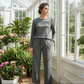⌛🎁LETZTER TAG 50% RABATT👚👖Set aus Damen-Oberteil mit Rundhalsausschnitt und Hose mit Kordelzug💯