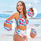 💥50% RABATT!🩱🏖️Modisches, mehrfarbig bedrucktes 3-teiliges Bikini-Badeanzug-Set für Damen
