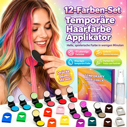 ⌛🚨Letzter Tag – 50 % Rabatt!🎁🎨12 Farben, 1 Applikator – Temporäre Haarkreide für sofortigen Farbwechsel – ohne Bleichen, ohne Schäden, einfach auswaschen✨