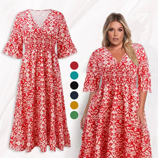 🔥Letzter Tag: 60% Rabatt! ⏰🌸👗Blumenkleid mit V-Ausschnitt🎁