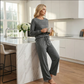 ⌛🎁LETZTER TAG 50% RABATT👚👖Set aus Damen-Oberteil mit Rundhalsausschnitt und Hose mit Kordelzug💯
