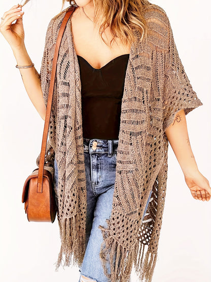 😍50 % Rabatt – Nur für kurze Zeit!🥰Damen Oversize-Häkelcardigan mit Fransen – Leichter Boho-Kimono für Frühling & Sommer 🌸