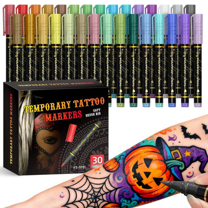 🔥🎉88.000+ verkauft!🎁🎭Hautfreundlicher Tattoo-Marker – 15 Farben & 12 Schablonen, tolle Geschenkidee für Kindergeburtstage & Mädels