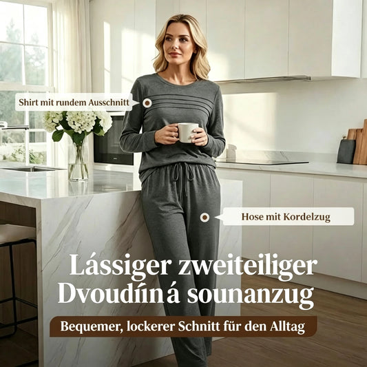 ⌛🎁LETZTER TAG 50% RABATT👚👖Set aus Damen-Oberteil mit Rundhalsausschnitt und Hose mit Kordelzug💯