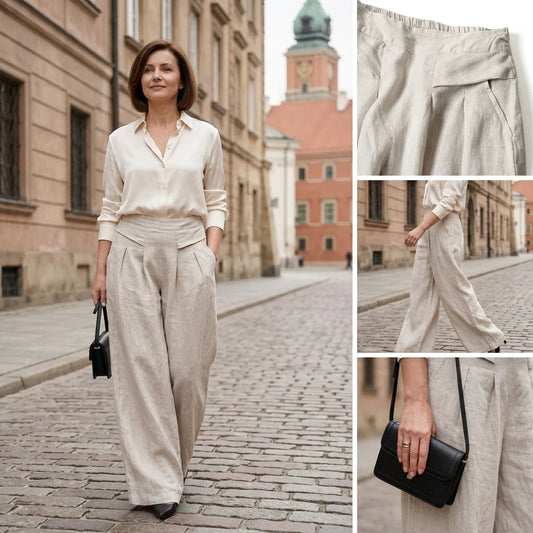 🔥LIMITED-TIME 50% RABATT!👖Damen Weite Hose aus Baumwoll-Leinen | Elastischer Bund mit Taschen