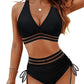 💥50% RABATT!🩱Patchwork-Bikini mit V-Ausschnitt, 2-teiliges Set