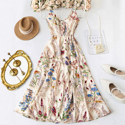 💐Sommer-Sonderangebot: 50% Rabatt!!🌿🌸 Plus-Size-Midikleid mit Blumenmuster und Spaghettiträgern