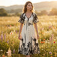 👗Jetzt 50% reduziert!🌸Damen-Midikleid mit botanischem Print – V-Ausschnitt, A-Linie und Volantärmel🌿