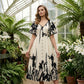 👗Jetzt 50% reduziert!🌸Damen-Midikleid mit botanischem Print – V-Ausschnitt, A-Linie und Volantärmel🌿