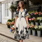 👗Jetzt 50% reduziert!🌸Damen-Midikleid mit botanischem Print – V-Ausschnitt, A-Linie und Volantärmel🌿