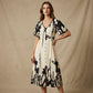 👗Jetzt 50% reduziert!🌸Damen-Midikleid mit botanischem Print – V-Ausschnitt, A-Linie und Volantärmel🌿