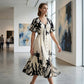 👗Jetzt 50% reduziert!🌸Damen-Midikleid mit botanischem Print – V-Ausschnitt, A-Linie und Volantärmel🌿
