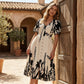 👗Jetzt 50% reduziert!🌸Damen-Midikleid mit botanischem Print – V-Ausschnitt, A-Linie und Volantärmel🌿