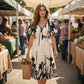 👗Jetzt 50% reduziert!🌸Damen-Midikleid mit botanischem Print – V-Ausschnitt, A-Linie und Volantärmel🌿