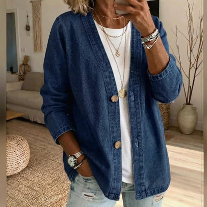 🔥Letzter Tag: 60% Rabatt! ⏰👖 Klassische Damen-Jeansjacke🎁V-Ausschnitt, Knopfleiste & Lockerer Casual-Schnitt