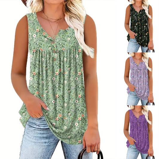 ⌛50% RABATT!👚Ärmelloses Damen-Top – Mit Print, Knopfleiste & Leichtem Stoff, Perfekt Für Heiße Tage Und Einen Frischen Look ✨
