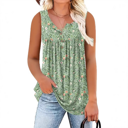 ⌛50% RABATT!👚Ärmelloses Damen-Top – Mit Print, Knopfleiste & Leichtem Stoff, Perfekt Für Heiße Tage Und Einen Frischen Look ✨