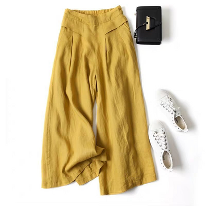 🔥LIMITED-TIME 50% RABATT!👖Damen Weite Hose aus Baumwoll-Leinen | Elastischer Bund mit Taschen