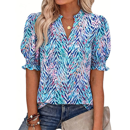 👚JETZT 50 % RABATT!🌸Sommerliches Damen-Top mit Blumenmuster und Puffärmeln – Leicht und atmungsaktiv – Romantisches Design, perfekt für Brunch oder Gartenpartys – unkompliziert und schick 💃