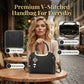 🔥NUR FÜR KURZE ZEIT: 50 % RABATT! 👜 Damen-Handtasche mit V-Naht – goldene Beschläge, mehrere Fächer, Tragegriff 🌸