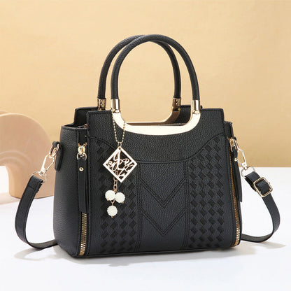 🔥NUR FÜR KURZE ZEIT: 50 % RABATT! 👜 Damen-Handtasche mit V-Naht – goldene Beschläge, mehrere Fächer, Tragegriff 🌸