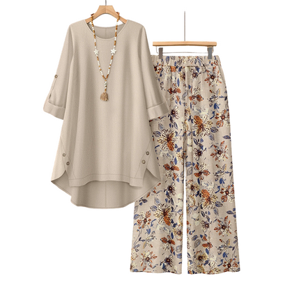 🔥Letzter Tag! 50% Rabatt NEU Damen 2-Teiler Baumwoll-Leinen Set✨Boho Blumenprint, locker & atmungsaktiv für Sommer & Urlaub