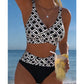 🔥Letzter Tag! 50% Rabatt Damen High Waist Bikini-Set🩱Geometrisches Muster, Wickel-Oberteil mit Bauchweg-Effekt für Strand & Pool