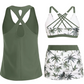 ⌛50 % RABATT FÜR BEGRENZTE ZEIT!👙Plus Size 3-teiliges Badeset – Tankini Top, Neckholder Bikini&Palmenprint Badeshorts, figurfreundlich für Strand&Pool