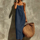 💥50% Rabatt👗Klassisches Boho-Kleid mit Spaghettiträgern & eckigem Ausschnitt – leicht & luftig für den Urlaub 🌸
