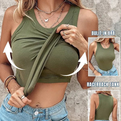 🔥 50% Rabatt!👚Geripptes Tanktop mit integriertem BH für Frauen