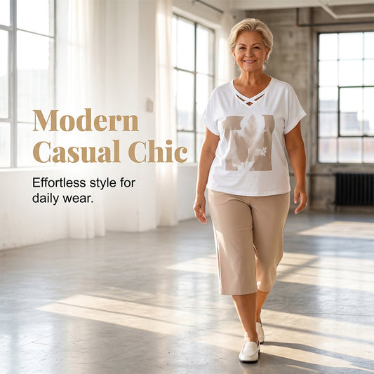 ⚡50 % Rabatt sichern – lässiges 2-teiliges Set mit V-Ausschnitt-Shirt & Cropped-Hose – bequem, atmungsaktiv & vielseitig ✨