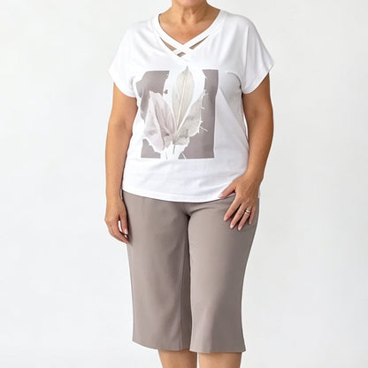 ⚡50 % Rabatt sichern – lässiges 2-teiliges Set mit V-Ausschnitt-Shirt & Cropped-Hose – bequem, atmungsaktiv & vielseitig ✨