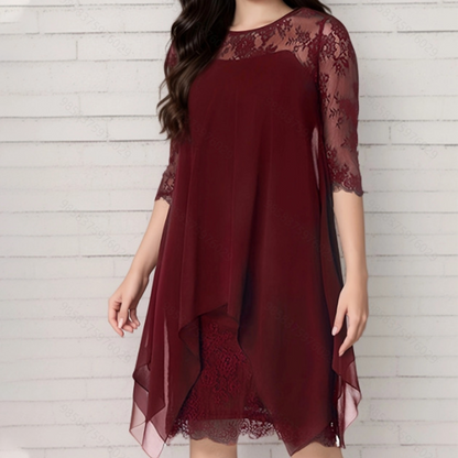 ⌛50% RABATT!👗Elegantes Damenkleid mit asymmetrischem Saum und Spitzenbesatz