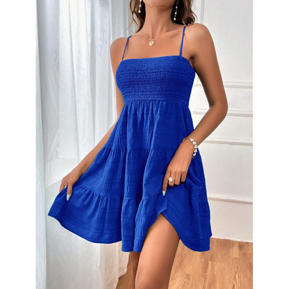 💙💥 50% RABATT!🎁👗 Ärmelloses Smok-Minikleid – Figurumspielend, leicht & vielseitig – Perfekt für warme Tage & stilvolle Abende ☀️