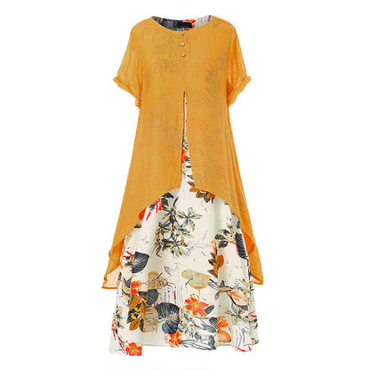 🛍️ 50 % Rabatt – Kurzarm-Kleid aus Leinenmix – als Fake-Two-Piece, mit Rundhalsausschnitt & weiter Rock – leicht & vielseitig für warme Tage 🌸