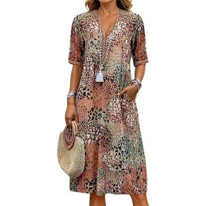 🔥JETZT 50% RABATT!👗Damen V-Ausschnitt Freizeitkleid mit Taschen – ideal für den Urlaub