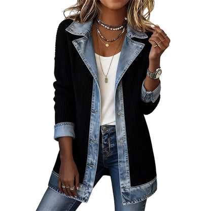 🔥Heißer Verkauf 50% Rabatt🧥Lässiger Chic für jeden Tag – Gerippte Strickjacke mit Deni🎁