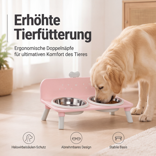 🎉🔥Über 15.000 Mal verkauft!🐱🐶Höhenverstellbare Doppelnapf-Halterung für Hunde & Katzen – schützt die Halswirbelsäule, rutschfest & abnehmbar