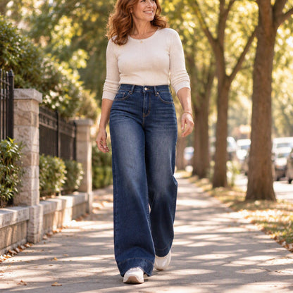 🎉💖Über 38.000 Mal verkauft!🎁👖Damen thermische Wide-Leg-Jeans mit hohem Bund | Keine kalten Beine, kein einschnürender Bund – Warme Weite für Winter & Alltag✨