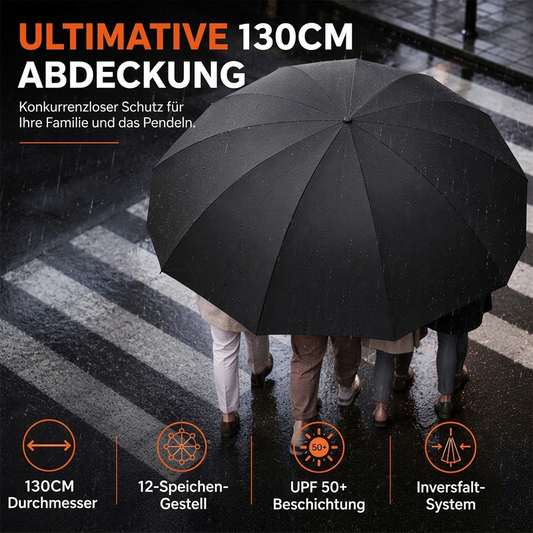 🎉👍Über 35.000 Mal verkauft!🌧️⚡Faltregenschirm Extra Groß Windfest – Trotzt jedem Sturm, maximaler Schutz!🛡️130 cm XXL-Dach, 12 verstärkte Rippen, schnelltrocknend