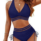 💥50% RABATT!🩱Patchwork-Bikini mit V-Ausschnitt, 2-teiliges Set